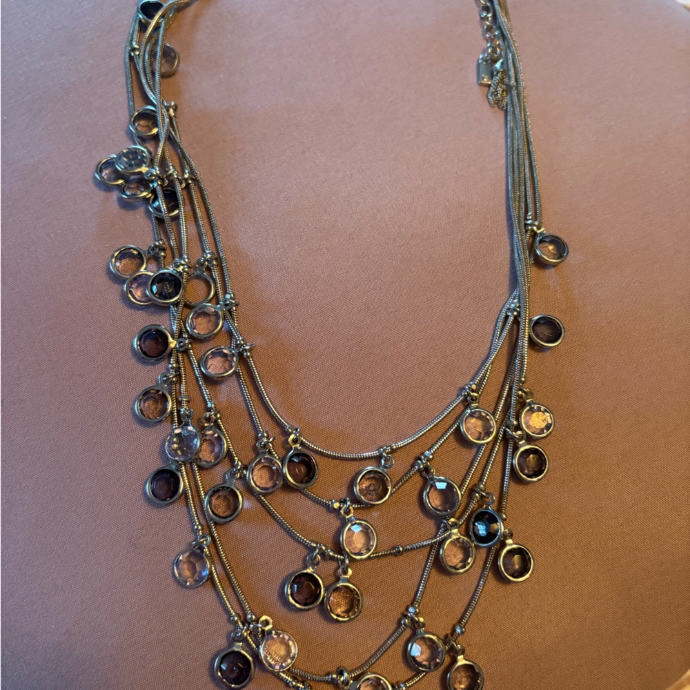 Elegant Multi-Layered Silver Necklace with Crystal Accents
